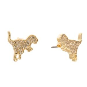 NWT COACH Rexy Gold Crystal Stud Earrings Dinosaur T-Rex + Dust Bag